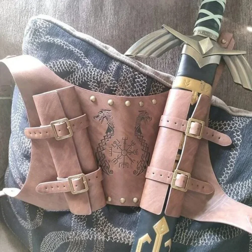 Medieval Viking Totem Sword Frog Adjustable Leather Double Sword Strap Backpack